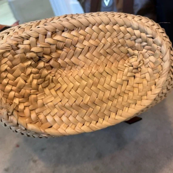 Loewe NWT Raffia palm leaf basket top handle shoulder bag with calf leather